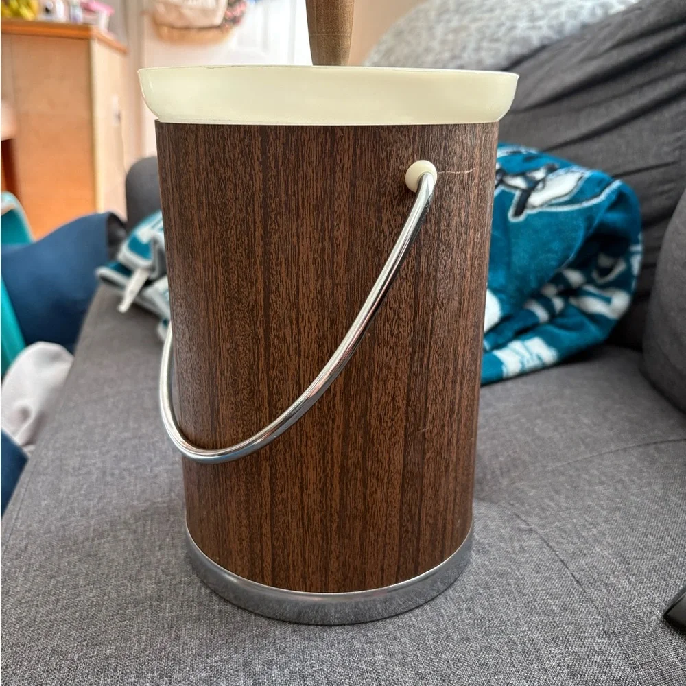Vintage Kromex Faux Wood Ice Bucket Mid Century Barware